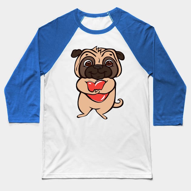 Pug red heart Baseball T-Shirt by amramna